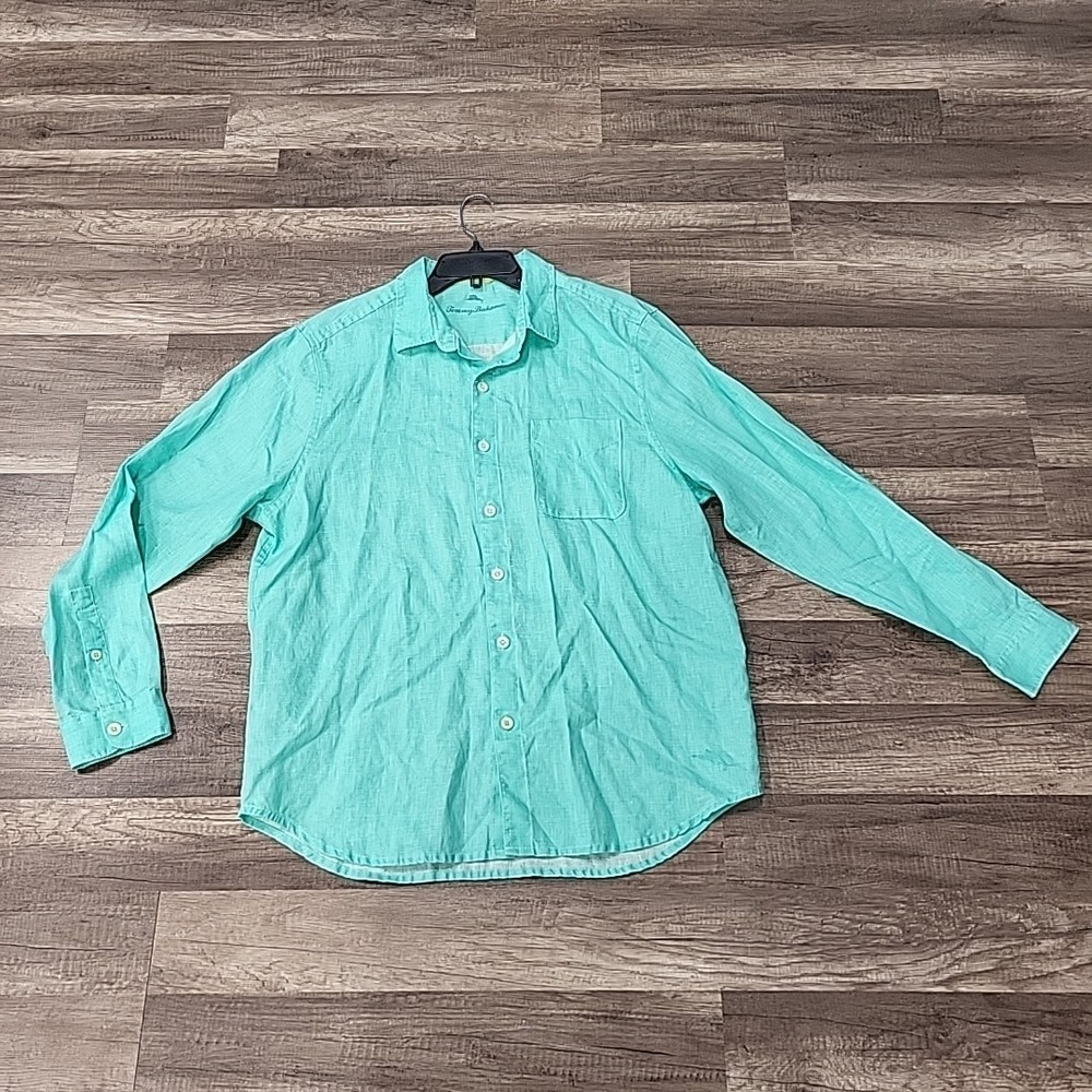 Green TOMMY BAHAMA Long Sleeve Linen Button Up Shirt ~ Size L